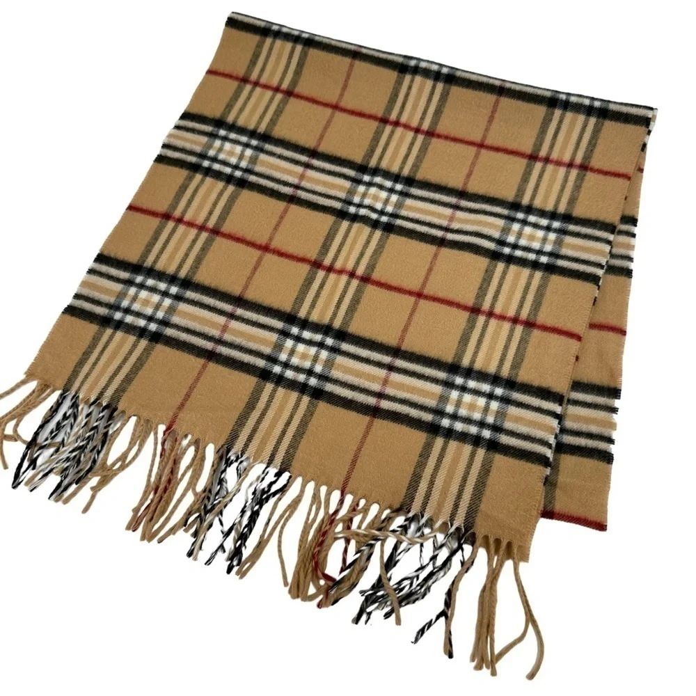 V. Fraas Cold Weather Cashmink Tartan Plaid Scarf, Camel Tan Plaid